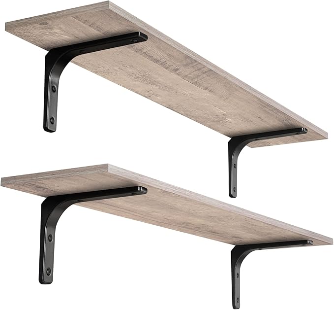 DINZI LVJ Long Wall Shelves, 39.4Inch Wall Mounted Shelves Set of 2, Extra Large Floating Storage Ledges with Sturdy Metal Brackets for Living Room, Bathroom, Bedroom, Kitchen, Greige