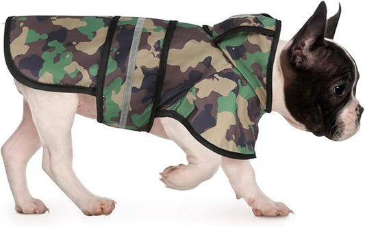 HDE Dog Raincoat Jacket Reflective Adjustable Hooded Pet Poncho Rain Coat with Leash Hole for Small to X-Large Dogs Camo - M