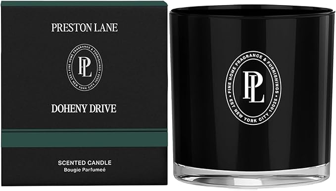 Preston Lane Luxury 3-Wick Scented Candle, Doheny Drive, 24 oz Hand-Poured in USA | Long Burn Time (40–50 Hrs), Vegan Soy Wax Blend, Decorative Ceramic Vessel, Fine Italian Fragrance