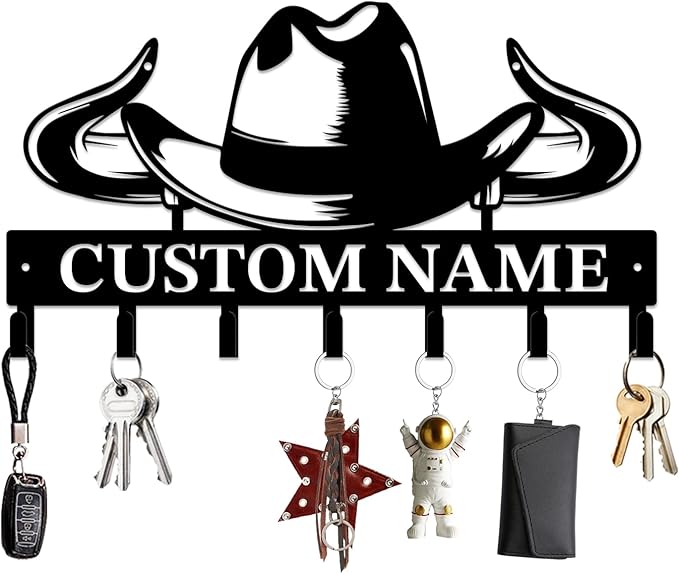Personalized Custom Name West Cowboy Keys Hooks,Metal Cowboy Art Clothes Keys Hooks,Metal Cowboy Lover Wall Home Storage Decorative Keys Hooks,Key Holder Hooks for Wall (Style B)