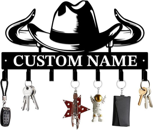 Personalized Custom Name West Cowboy Keys Hooks,Metal Cowboy Art Clothes Keys Hooks,Metal Cowboy Lover Wall Home Storage Decorative Keys Hooks,Key Holder Hooks for Wall (Style B)