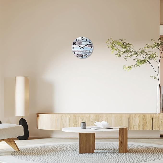 XNM 10 Inch Wood Farmhouse Clock for Bedroom Battery Powered Clock for Wall Quiet Wall Clock No Ticking(No Solid Wood, It is with MDF Material)