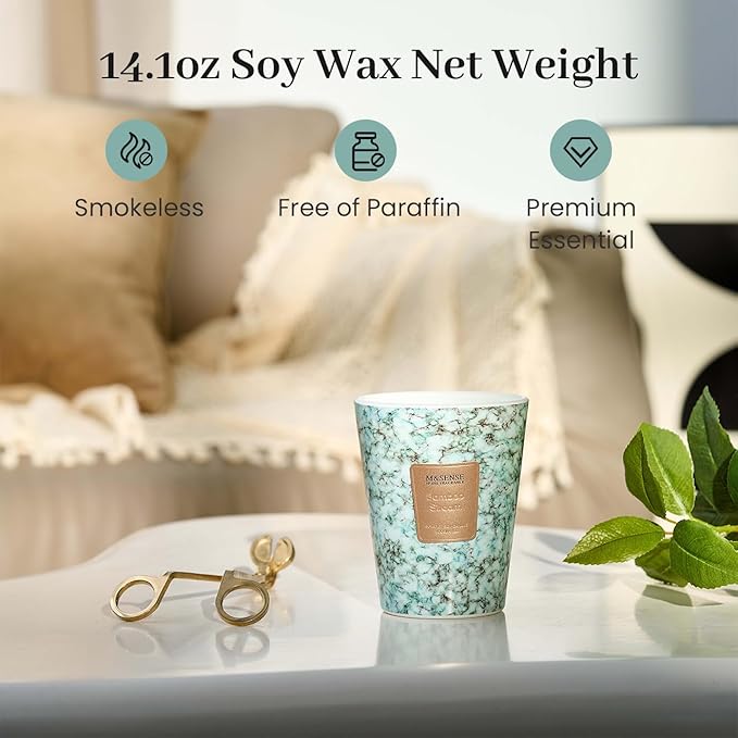 M&SENSE Bamboo StreamScented Soy Candle, 3 Wick Highly Scented 14.1 Oz 80H, Aromatherapy Christmas Gift for Women and Men