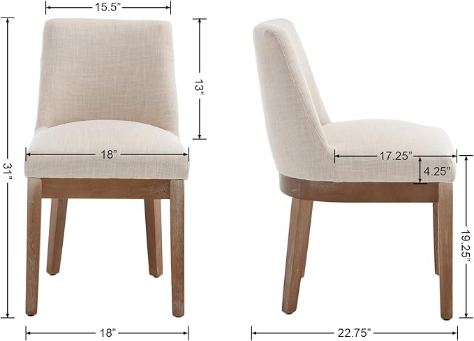 Modern Dining Chairs Set of 6, Comfortable Dining Room Chairs with Back, Linen Fabric Upholstered Kitchen Side Chairs with Wood Legs for Living Room, Beige