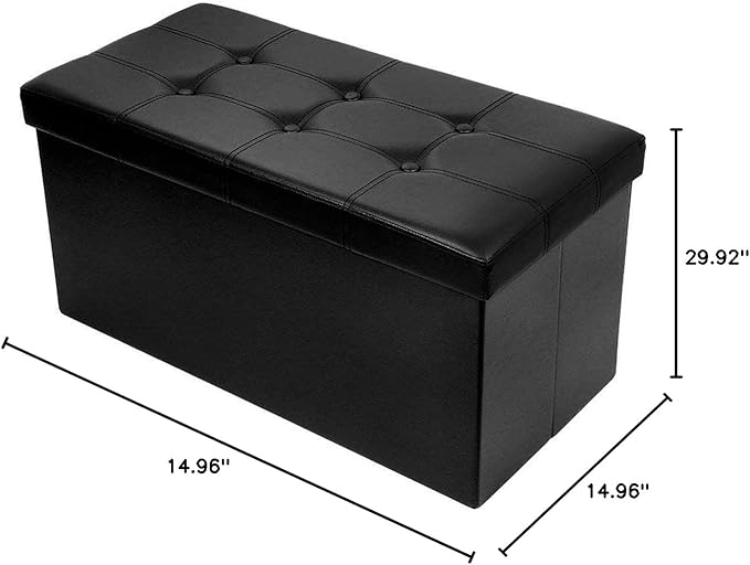 BRIAN & DANY 30 Inches Storage Ottoman Bench, Faux Leather Ottoman with Storage, Folding Bench Shoe, Foot Rest Stool, for Living Room, Black