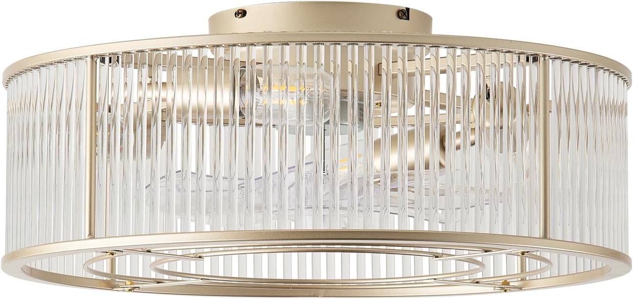 God Crystal Ceiling Fans with Lights, 20" God Mid-Century Ceiling Fan with Light Flush Mount, Modern with 6 Speeds, Remote Control for Bedroom, Nursery, Living Room