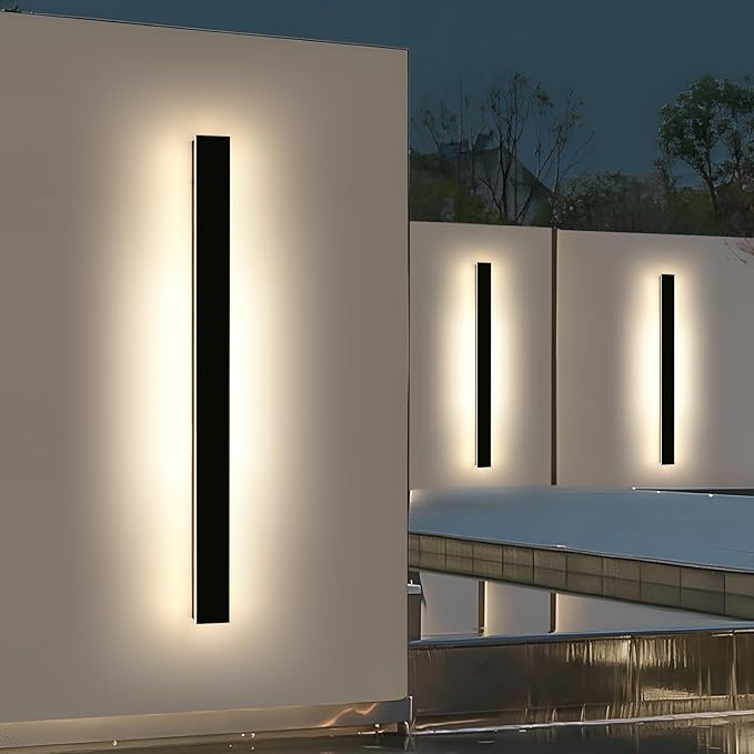 2 Pack 57inch Outdoor Wall Lighting Fixtures, 3000K-6000K Modern Dimmable LED Wall Sconce with Remote Control, IP65 Waterproof, Exterior Linear Wall Light for Yard, House, Patio, Garden