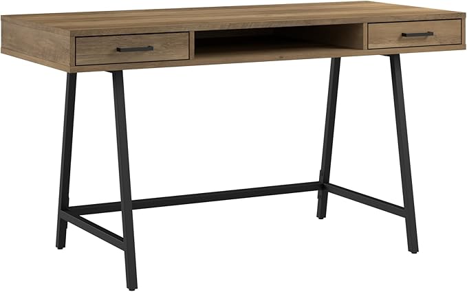 Bush Furniture Steele 54W Writing Desk with Storage in Reclaimed Pine | Large Wooden Computer Table for Home Office Workspace