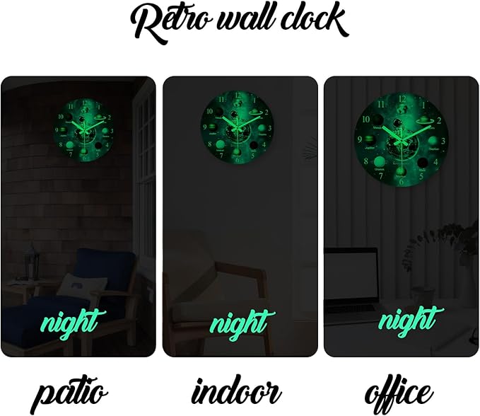 Analog Glow in The Dark Wall Clock for Teenager Bedroom Large Wall Clocks Battery Operated 16 Inch Silent Wall Clock Modern