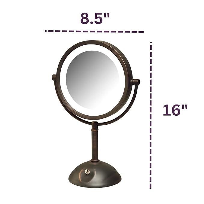 JERDON 8.5" Vanity Mirror with LED Lighting - 1X and 8X Magnification - Bronze Makeup Mirror - Model HL8808BZL