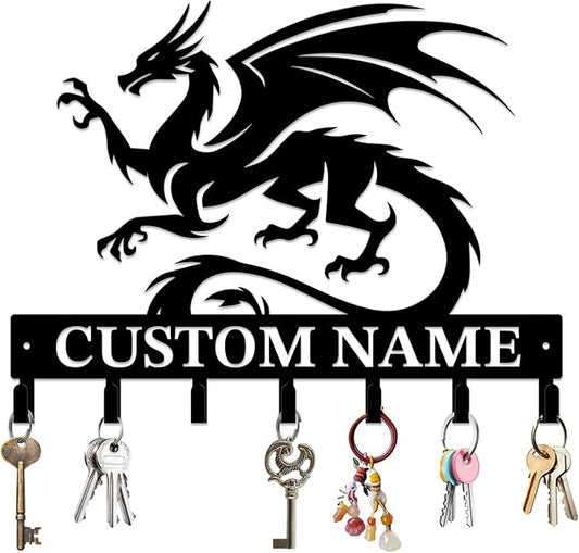 Personalized Evil Dragons Keys Hooks,Custom Name Metal Dragons Art Keys Hooks,Metal Dragons Lover Wall Home Storage Decorative Keys Hooks,Key Holder Hooks for Wall (Style B)