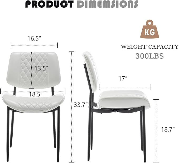 Modern Dining Chairs Set of 6, Leather Dining Chair with Metal Legs, Upholstered Dining Room Chairs for Dining Room, Kitchen, Vanity (White)