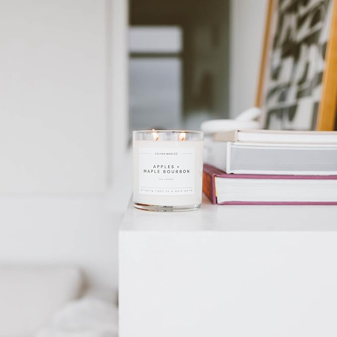 Calyan Wax Co. Apples & Maple Bourbon 2 Wick Scented Candle - 37 Hour Burn - Luxury Non Toxic Soy Wax Candles - Long Lasting Large Glass Jar Candle for Home - 8.8oz