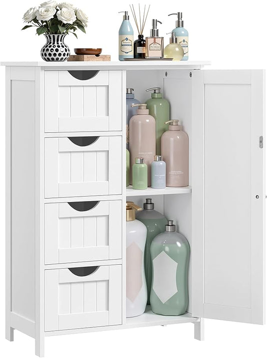 VASAGLE Storage Cabinet with Drawers, Freestanding Floor Cabinet with Door, 11.8 x 21.7 x 32.3 Inches, Adjustable Shelf, for Bathroom, Living Room, Kitchen, Cloud White ULHC041WH01S