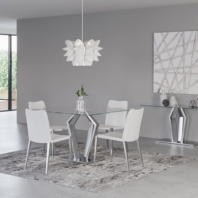 ZURI Modern Jordan Dining Chair in White Leatherette and Brushed Stainless Steel Base