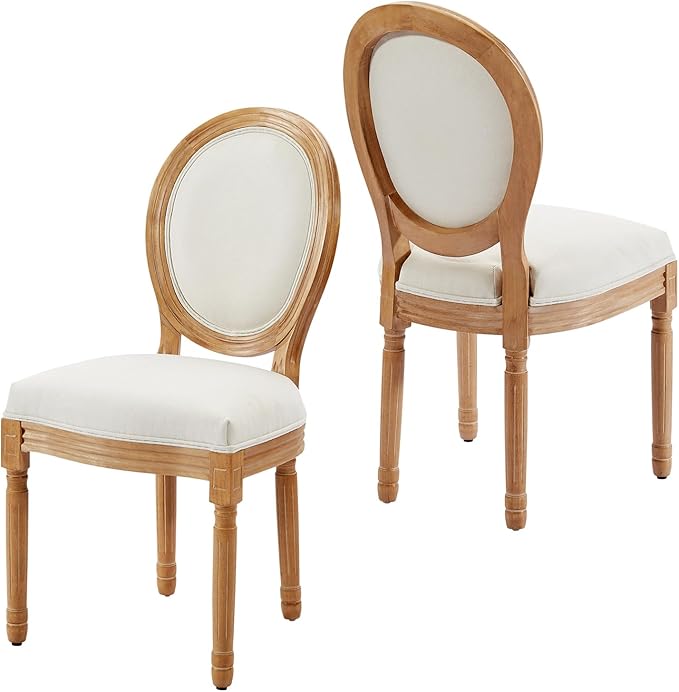 Nrizc French Country Dining Chairs Set of 2, Vintage Farmhouse Dining Chairs with Round Back, Solid Wood Dining Room Chairs, for Kitchen, Bedroom, Dining Room