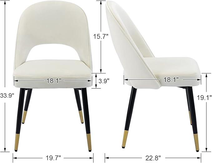 DUOMAY Modern Dining Chair Set of 6 with Open Back, Velvet Upholstered Armless Chair with Metal Frame Side Chair for Kitchen Dining Room Living Room, Beige