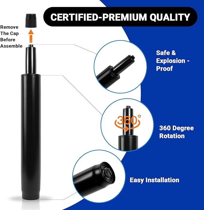 8" Office Chair Cylinder Replacement - Heavy Duty 1000lbs Class 4 Hydraulic Lift with Silent 360° Rotation, Universal Pneumatic Piston Fit for Sinking Barstool/Desk/Gaming Chairs
