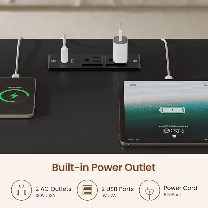 SEDETA 47.2" Electric Standing Coffee Table with Storage, Farmhouse Lift Top Coffee Table with Drawers and Open Shelves, Height Adjustable Tables with Power Outlet, for Living Room, Black