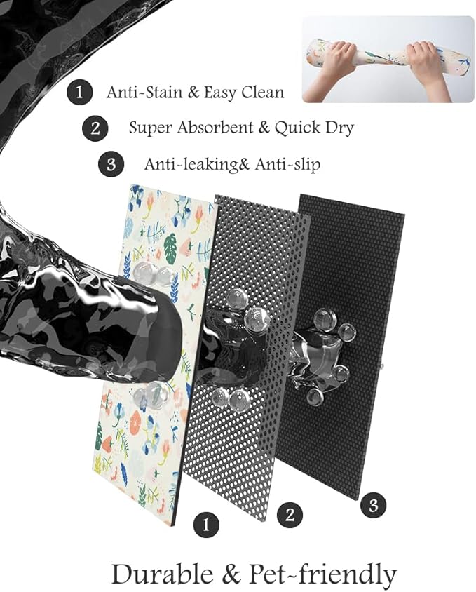Pet Feeding Mat-Absorbent Dog Mat for Food and Water Bowl-No Stains Quick Dry Water Dispenser Mat-Dog Accessories Pet Supplies-Bowl for Messy Drinkers（LIGHTFLOWERS,23"x34"