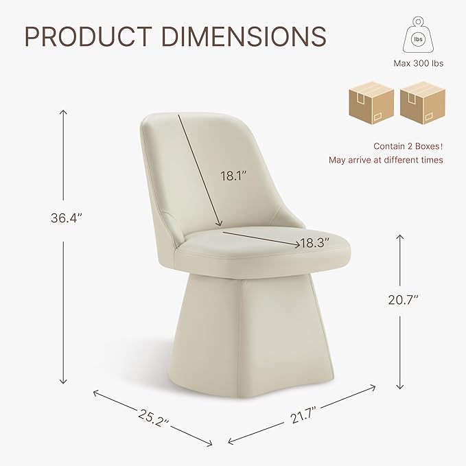 Swivel Dining Chairs Set of 2, Upholstered Mid Century Modern Deskchair with High Back, Faux Leather Kitchen Chairs for Dining Room, Bedroom, Dressing Room, Cream