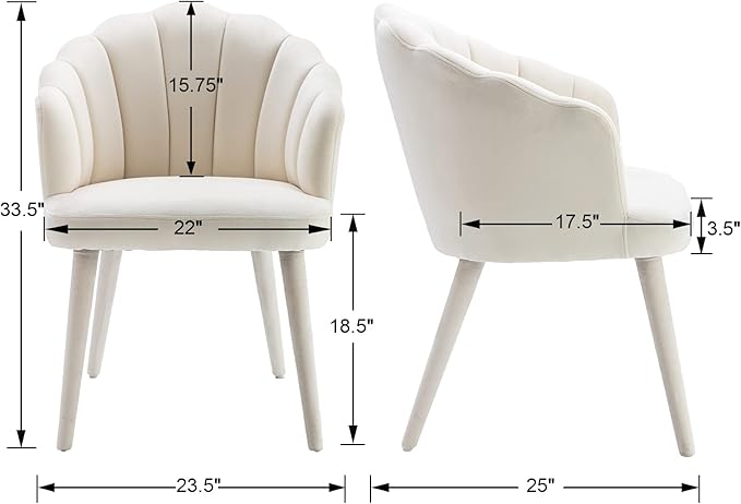 Velvet Dining Chairs Set of 2 Modern Living Room Chairs with Petal Back & Wood Legs Comfy Upholstered Side Chair for Dining Room/Bedroom/Vanity, Cream
