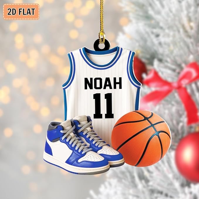 Famitrendz Custom Basketball Christmas Ornaments 2025, Custom Name Basketball Acrylic Christmas Tree Decorations, 2D Flat Baller Ornaments for Tree 02