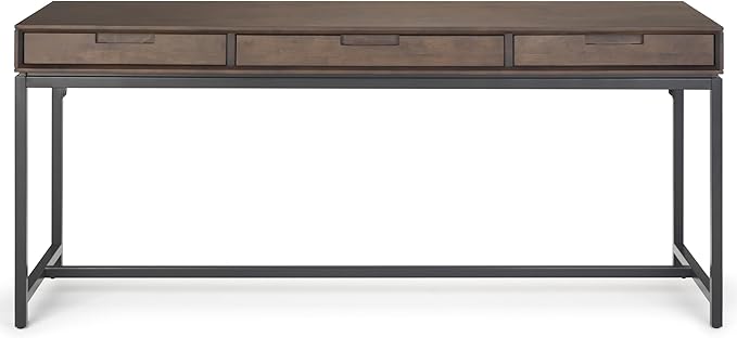 SIMPLIHOME Banting Desk - 72 Inch Wide Solid Hardwood and Metal Writing Desk in Walnut Brown, Modern Industrial Home Office Computer Table for Study with 2 Drawers and Flip-Down Keyboard Tray