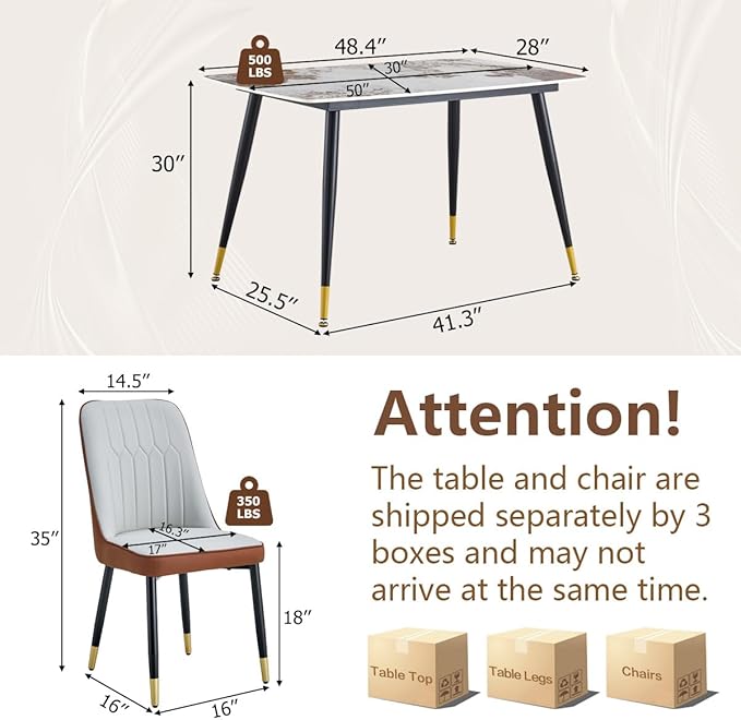 Small Dining Table Set for 4, 50'' Sintered Stone Table, Easy to Assemble, Suitable for Small Spaces