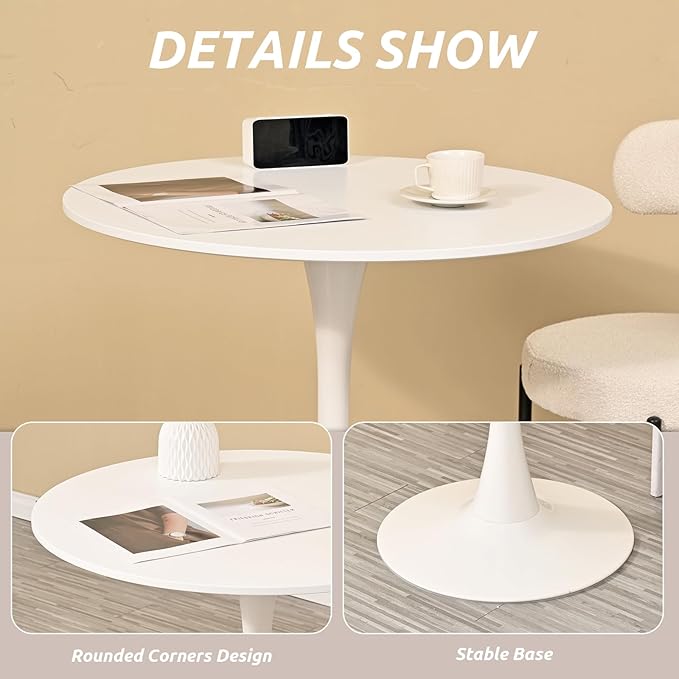 SoarFlash Kitchen Table and Chairs for 2, 31.5" Dining Table Set for 2 with French Dining Chairs, 3 Piece Round Kitchen Table Set, Dining Room Table Set for Small Space, Apartment