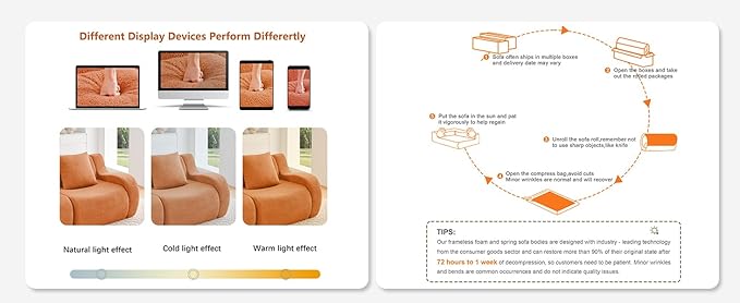 Orange Modular Cloud Couch Loveseat with 2 Ottomans, Modern Teddy Fabric Boneless Sectional Sofa in a Box for Living Room, Deep Seat Floor Couch, No Assembly Required, Sofas para Sala