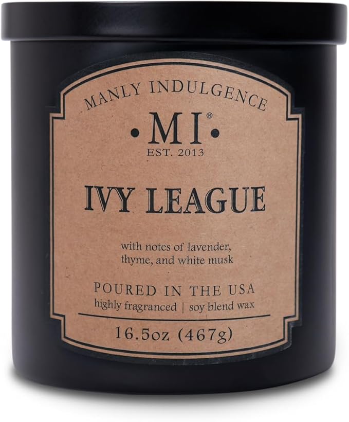 Manly Indulgence Ivy League Scented Candles for Men, 2 Wick, 16.5 oz, Premium Soy Blend Wax, 60H Burn, Candles for Home Scented - Made in The USA