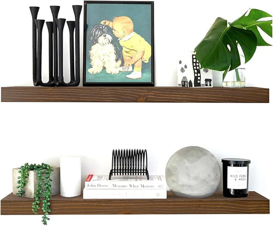 Homeforia Classic Walnut 36 inch Floating Shelf, High End Solid Real Wood Small 36inch Floating Shelves for Wall Mounted, 36in Floating Shelves, Heavy Duty Bracket, 36 X 6.5 X 1.75 inches, Set of 3