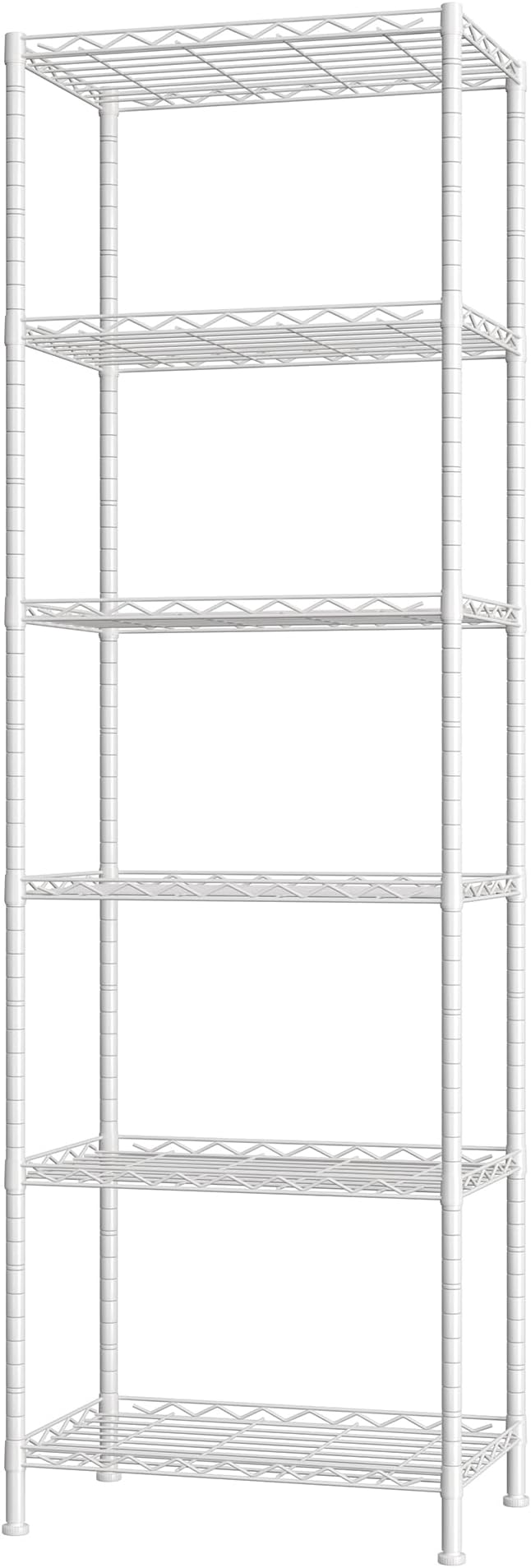HOMEFORT 6-Shelving Unit, Adjustable Wire Shelving, Metal Wire Shelf Rack Organizer for Kitchen, Pantry, Closet, Bathroom, Laundry, White, 21" W x 11" D x 69" H