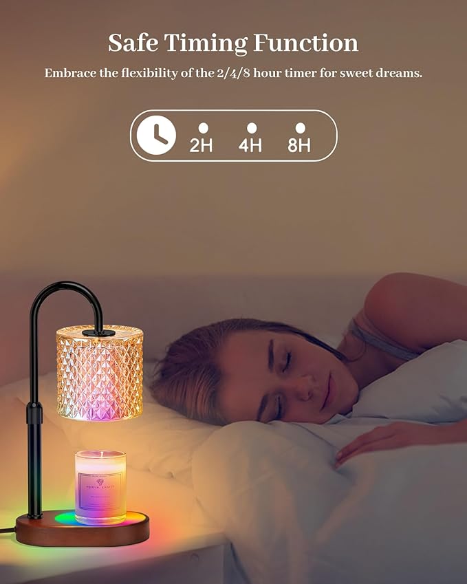 Candle Warmer Lamp with 8 Colors LED Changing and Timer Dimmer, Candle Warmer with RGB Model Height Adjustable for All Size Scented Candles with 2 Bulbs, Christmas Gift for Mom, Wife,Friends
