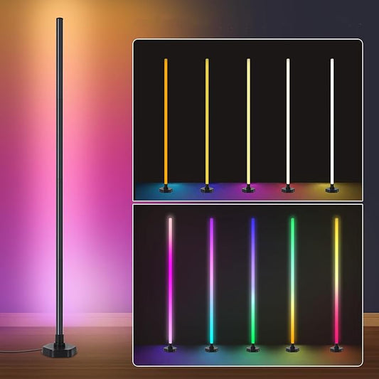 Corner Floor Lamp - Smart RGB LED Corner Lamp with 16 Million DIY Colors, Music Sync, Timer, Silicone and Aluminum, More Than a Light – Your Ambient Genius in Living Rooms Bedrooms Gaming Room