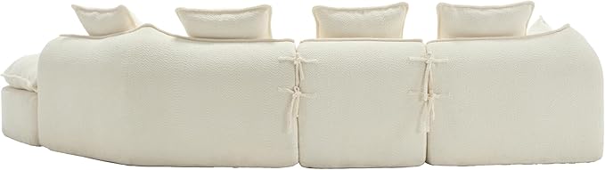 137.8” Curved Boucle Sofa Couch, Modern Sectional Sofa Cloud Deep Seat Couch with 4 Pillows, Comfy Modular 5-Seat Couches for Living Room Apartment (Beige)
