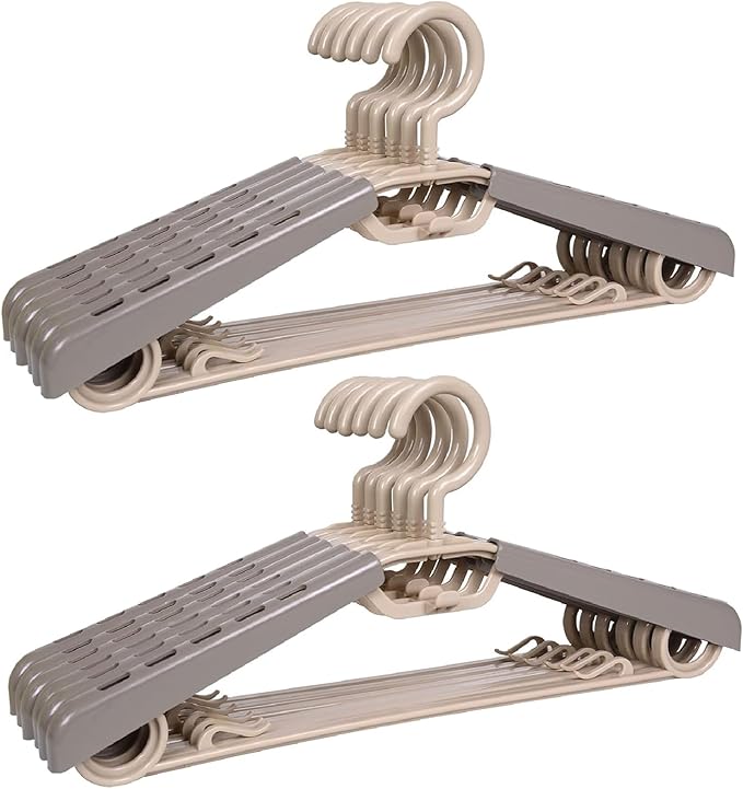 12-Pack Heavy Duty Plastic Extra-Wide Arm 15"-23" Suits Clothes Hangers with Swivel Hooks,Perfect for Coat,Jacket,Dress,Shirt,Trousers or Closet Space Saving,Grey&Tan