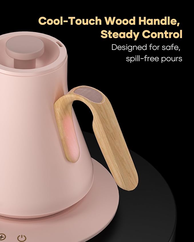 Cocinare FLOW B9 Gooseneck Electric Kettle, Precise Temperature Control for Pour-Over Coffee & Tea Brewing, Stainless Steel Interior, Rapid Heating for Boiling Water 0.9L (Munch Pink)