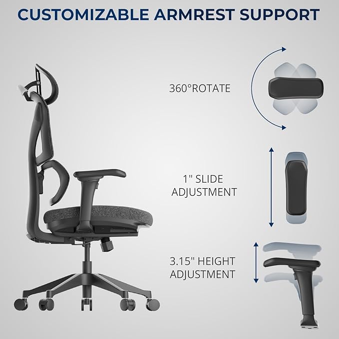 Ergonomic Office Chair – Computer Chair with Divided Tilted Back, Adjustable Armrests & Soft Seat – Holds Up to 290bs (Gray)