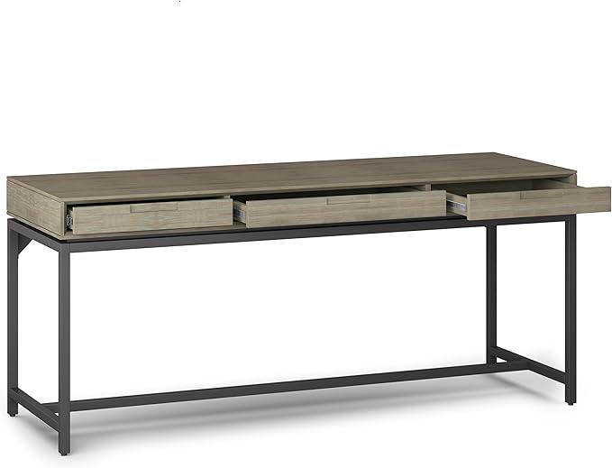 SIMPLIHOME Banting Desk - 72-Inch Wide Solid Hardwood and Metal Writing Desk in Distressed Grey, Modern Industrial Home Office Computer Table for Study with 2 Drawers and Flip-Down Keyboard Tray