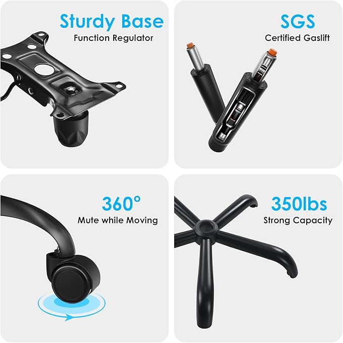 Farini Ergonomic Office Chair, Desk Chair with Headrest and Lumbar Support, High Back Swivel Home Office Chair with Headrest for Home Office Bedroom, Gifts, Black & Black