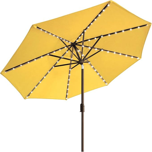 EliteShade USA 10-Year-Non-Fading Solar 9ft Market Umbrella with 80 LED Lights Patio Umbrellas Outdoor Table Umbrella with Ventilation, Sunflower Yellow