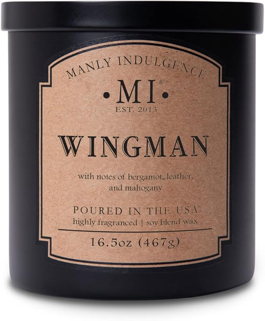 Manly Indulgence Wingman Scented Candles for Men, 2 Wick, 16.5 oz, Premium Soy Blend Wax, 60H Burn, Candles for Home Scented - Made in The USA