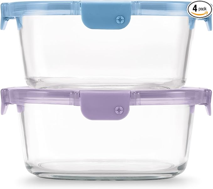 Ello Color Lock 7 Cup 4PC, 2 Pack Glass Meal Prep Sets Leak-Proof Glass Food Storage Containers with Airtight BPA-Free Plastic Lids, Dishwasher, Microwave, and Freezer Safe, Desert Festival