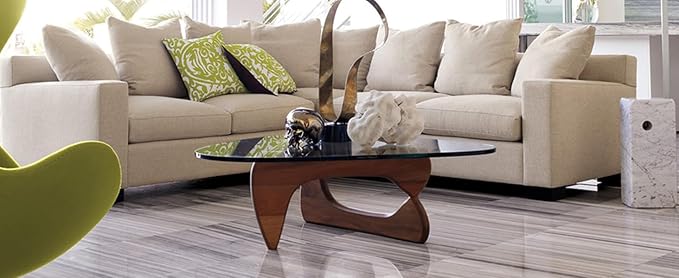 Mid Century Coffee Table Triangle Glass Coffee Table with Solid Wood Base and Thick Clear Glass Top Modern End Table for Living Room, Patio, Office, Dark Walnut