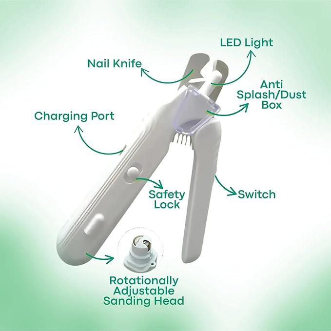 Pupnourish Nail Trimmer, 2026 New 2-in-1 LED Dog Nail Trimmers Grinder & Clipper, USB Rechargeable, with Multiple Sanding Ports & Splash Guard, for Dogs & Cats, Pet Paws Grooming Tool (White)