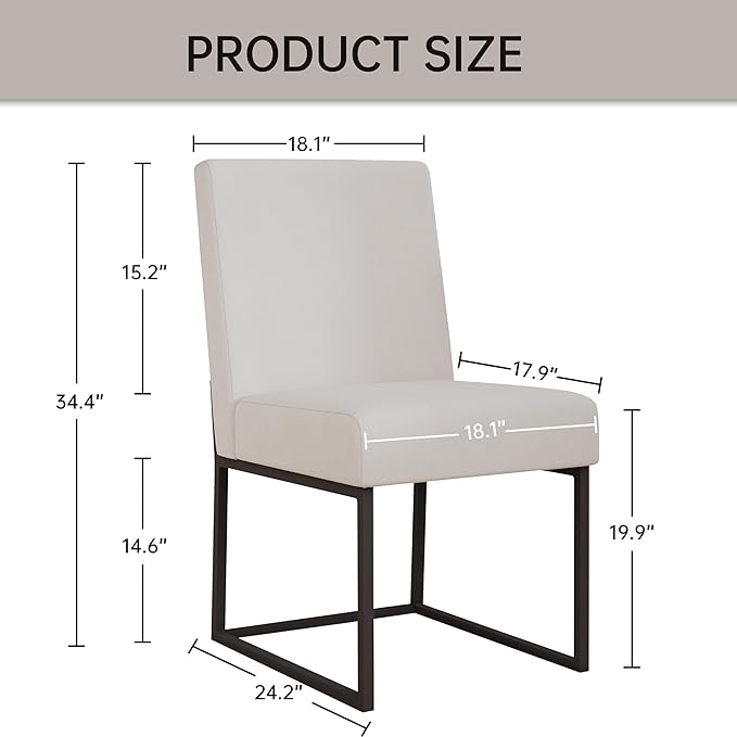 VKNOW Upholstered Dining Chairs Set of 4, Modern Dining Room Chairs, Linen Kitchen Chair Dinner Chair with Black Metal Base for Kitchen Office, Beige-Unstriped