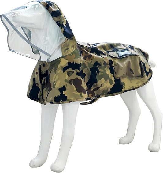 Waterproof Dog Raincoat, Adjustable Reflective Lightweight Pet Rain Clothes with Poncho Hood(X-Large,Camo)