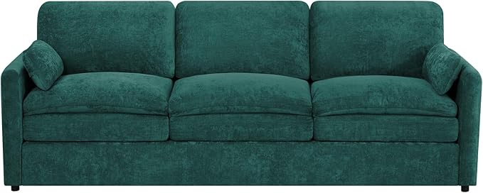 89" Chenille 3 Seats Sofa with 2 Pillows, Modern Upholstered Sofa with Deeper Seats, Comfy Sofa with Thickened Cushions for Living Room, Apartment, Teal